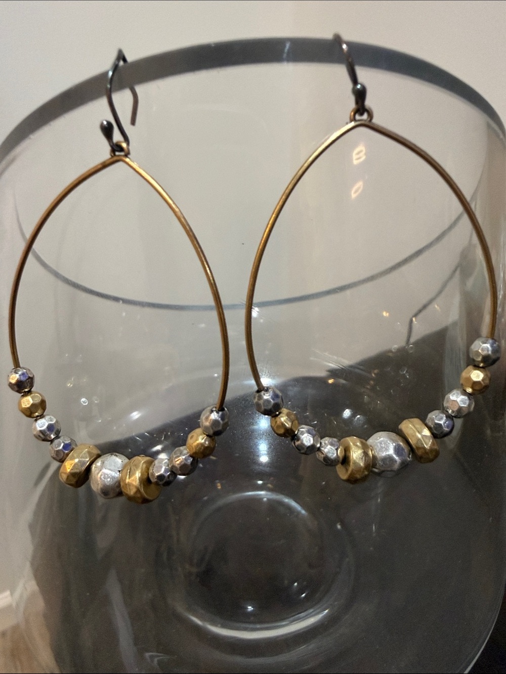 Vintage White House Black Market Gold Silver Mixed Metal Beaded Teardrop Earring